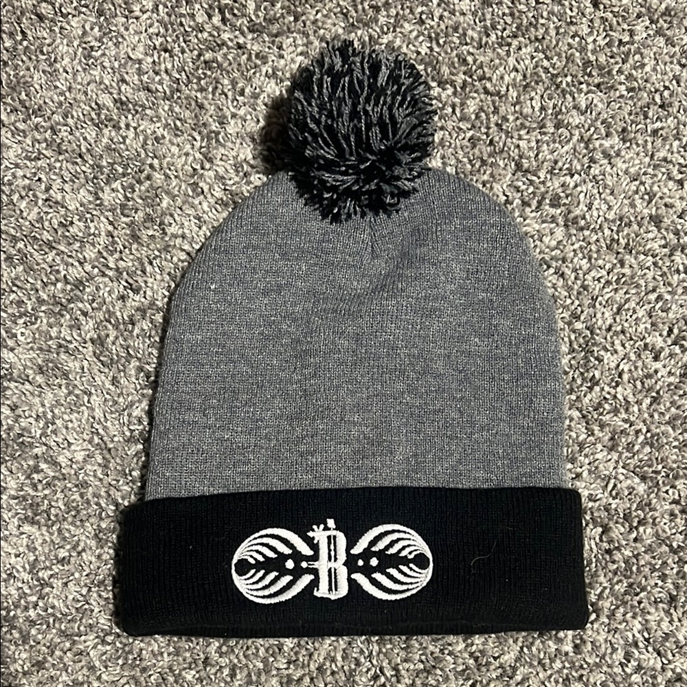 Bassnectar Stylish Gray and Black Pom-Pom Beanie